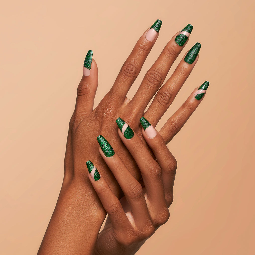 dark green and gold nails design