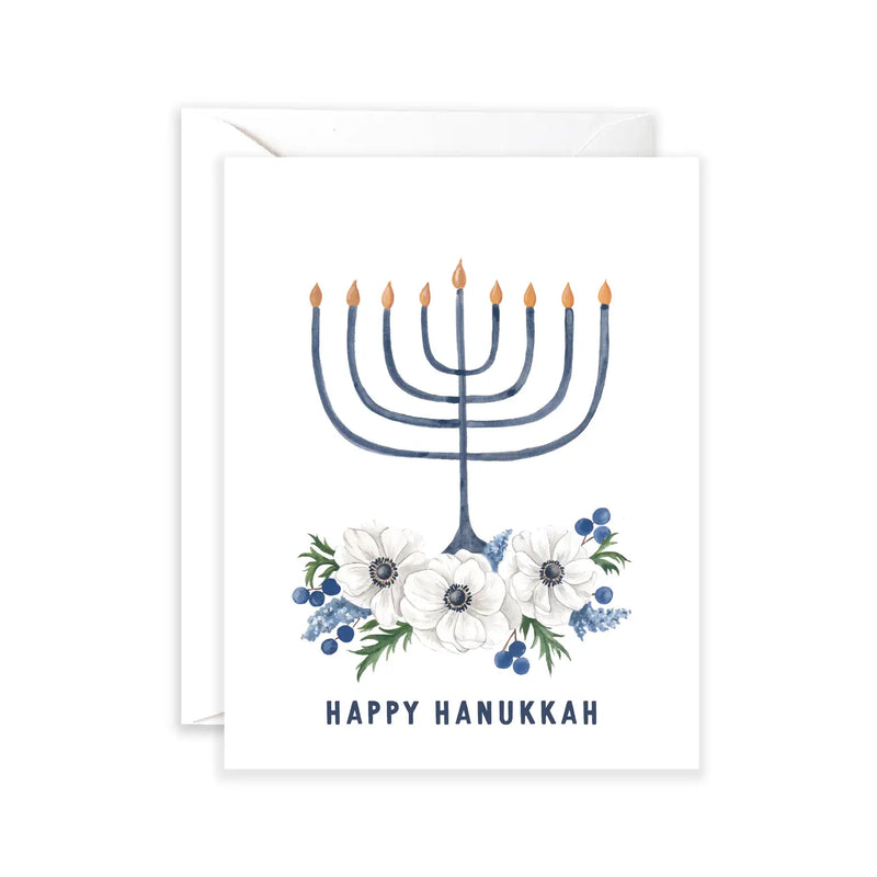 Floral Menorah Hanukkah Greeting Card