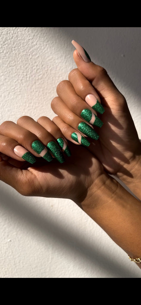 Emerald Green and Gold Nails  Green acrylic nails, Gold acrylic nails,  Nails