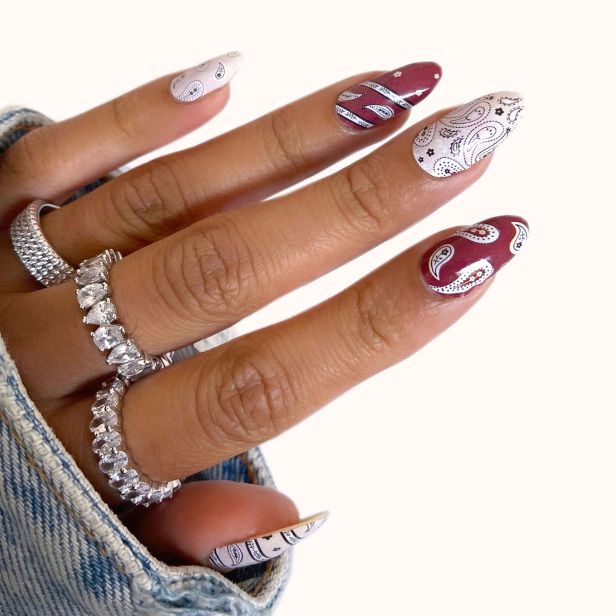 LV nails  Nails design with rhinestones, Acrylic nails, Bandana nails